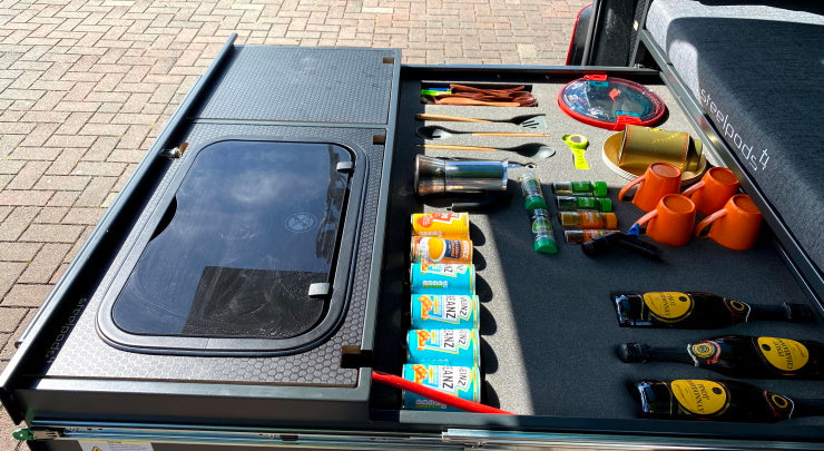 shadow-foam used in a campervan kitchen drawer